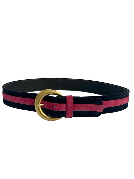 jaeger Accessories - Jaeger Leather Belt 🇬🇧 Dark Navy & Pink Suede Trim – Size 32”